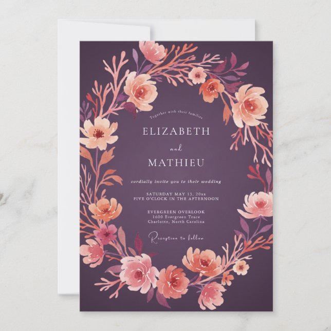 Invitación Boda Corona de Flor de Ciruelo (Anverso)