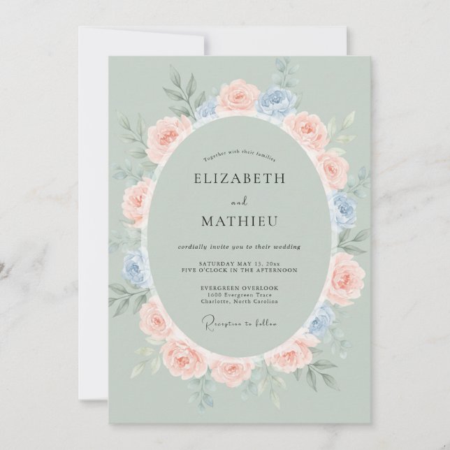 Invitación Boda Corona de Flor de Durazno Rosado (Anverso)