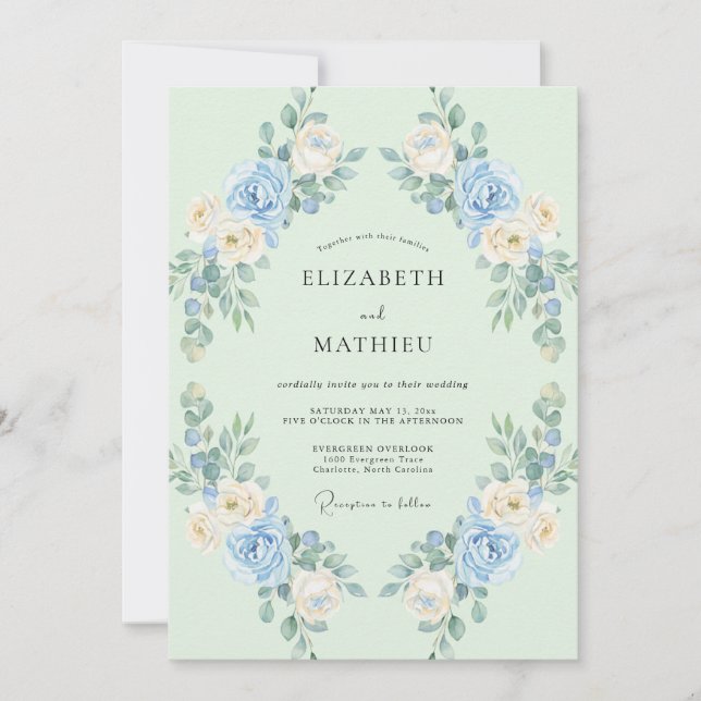 Invitación Boda Corona de Flor de Espuma de Mar (Anverso)