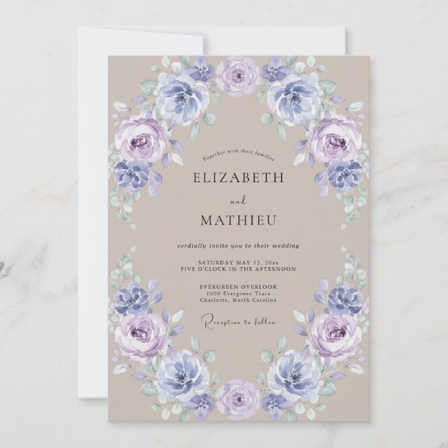 Invitación Boda Corona de Flor de Lavanda (Anverso)