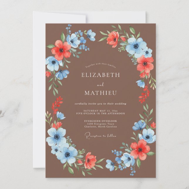 Invitación Boda Corona de Flor de Maíz Mocha (Anverso)