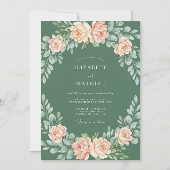 Invitación Boda Corona de Flor de Melocotón (Anverso)