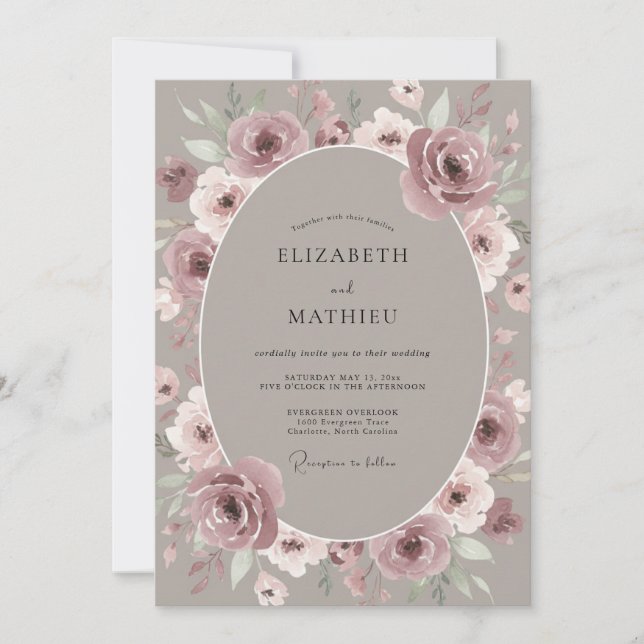 Invitación Boda Corona de Flor Malva Suave (Anverso)