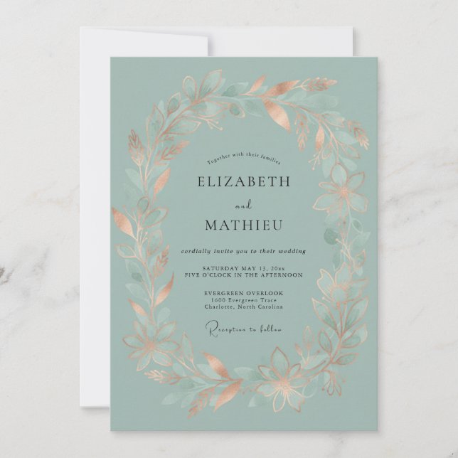 Invitación Boda Corona de Foliaje de Cobre (Anverso)