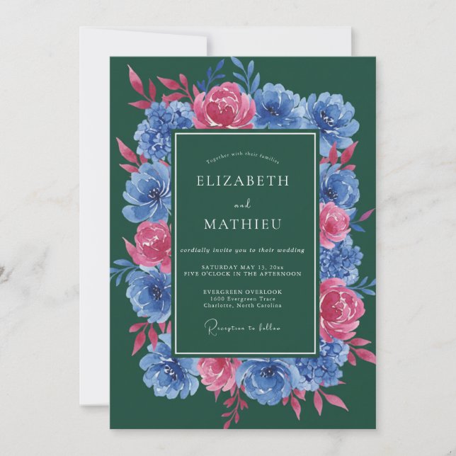 Invitación Boda Corona de Fuchsia del Bosque (Anverso)