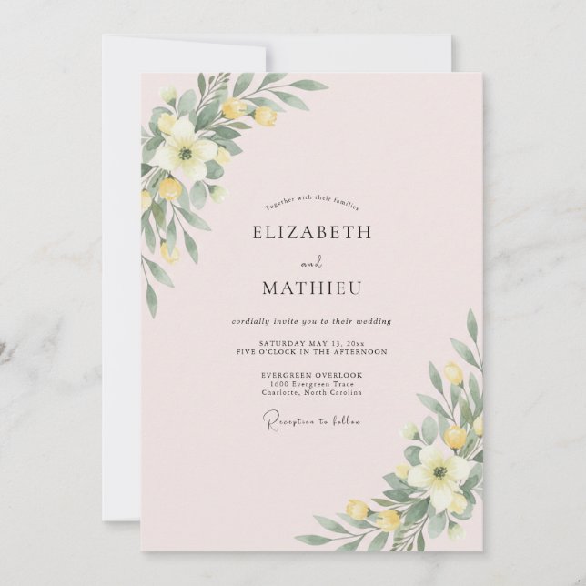 Invitación Boda Corona de Hoja Amarilla Rubor (Anverso)