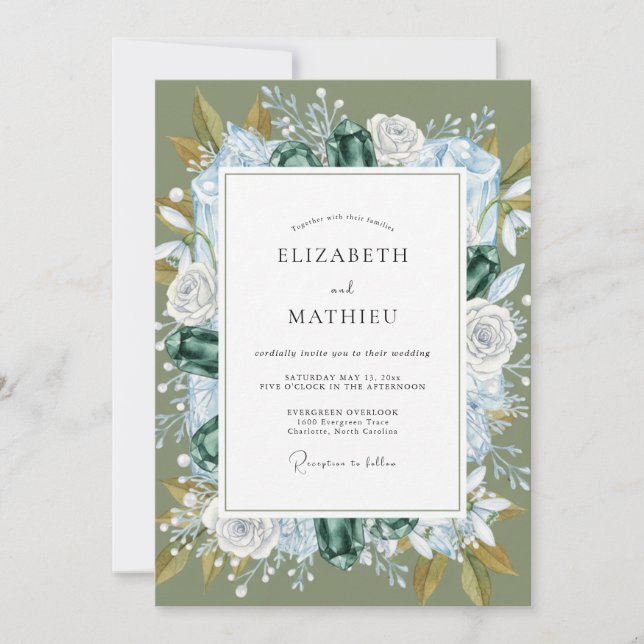 Invitación Boda Corona de Hoja de Azure (Anverso)