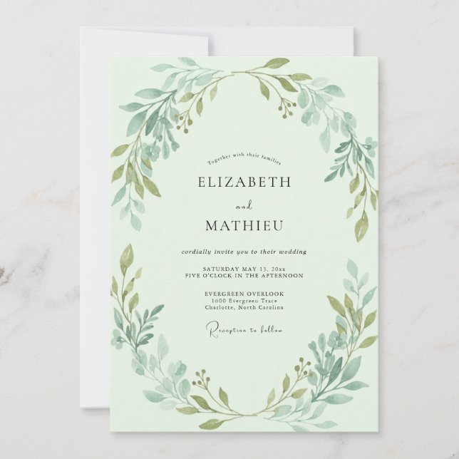 Invitación Boda Corona de Hojas de Menta (Anverso)