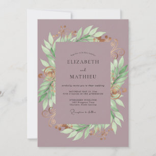 Invitación Boda Corona de Hojas Malva