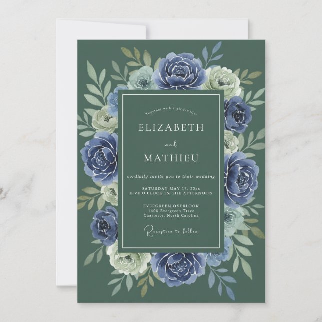 Invitación Boda Corona de Índigo Pizarra (Anverso)