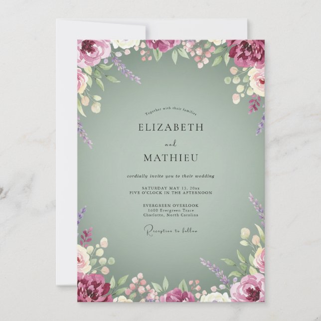 Invitación Boda Corona de Lavanda Ciruela (Anverso)