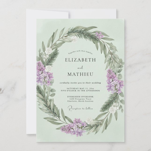Invitación Boda Corona de Lavanda Menta (Anverso)