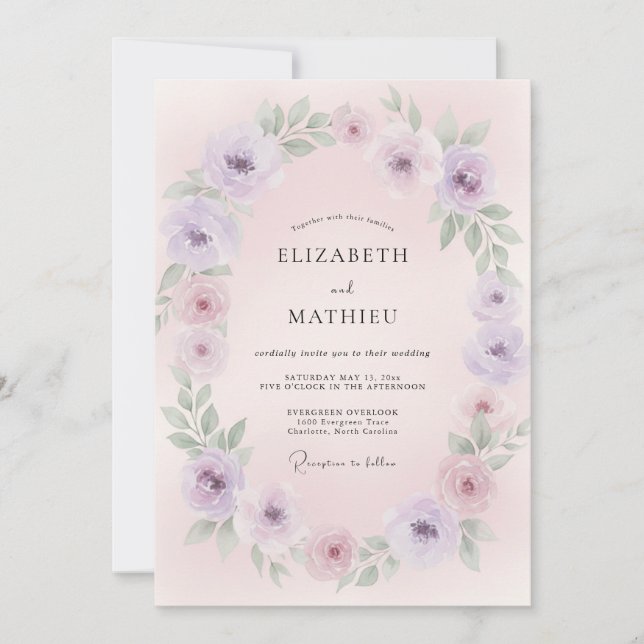 Invitación Boda Corona de Lavanda Rosa (Anverso)