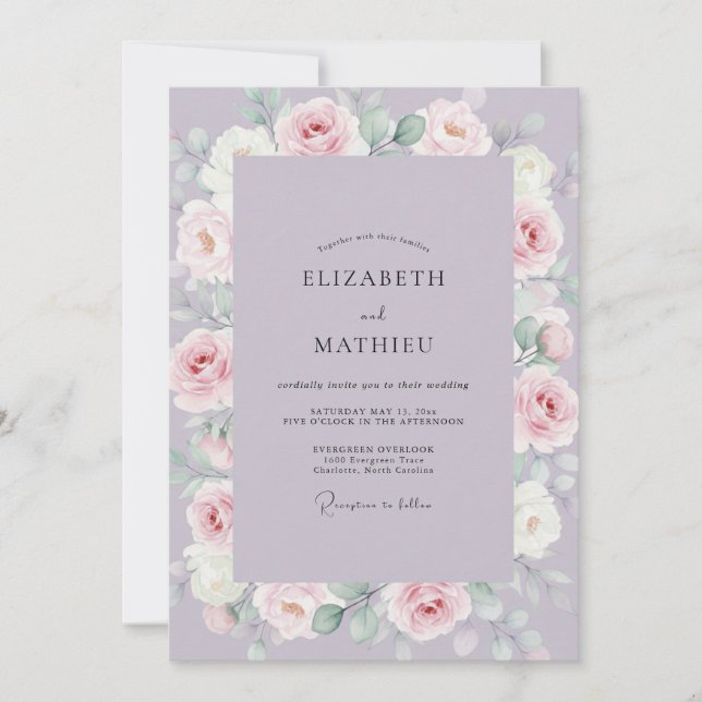 Invitación Boda Corona de Lavanda Rosada (Anverso)