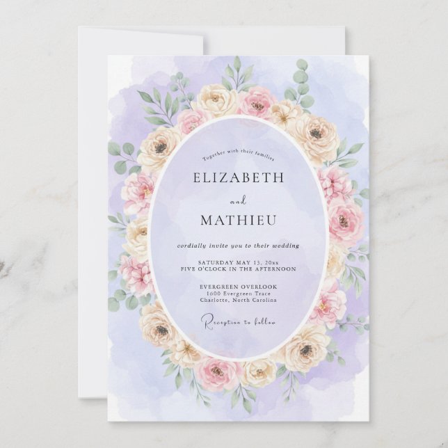 Invitación Boda Corona de Lavanda Suave Rubor (Anverso)