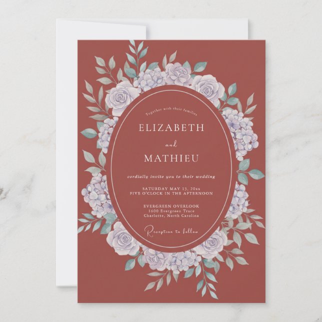 Invitación Boda Corona de Lavanda Terracota (Anverso)