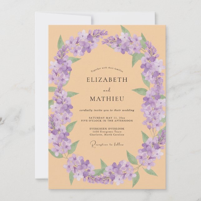 Invitación Boda Corona de Lila Albaricoque (Anverso)