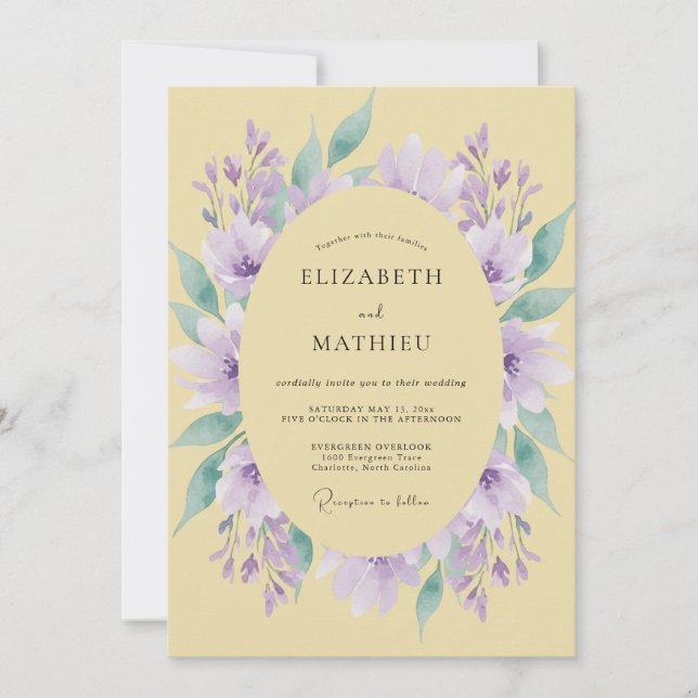 Invitación Boda Corona de Lila Amarillo (Anverso)