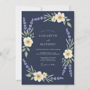 Invitación Boda Corona de Lila Azul Marino