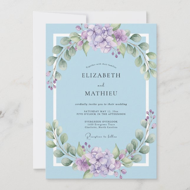 Invitación Boda Corona de Lila Azure (Anverso)