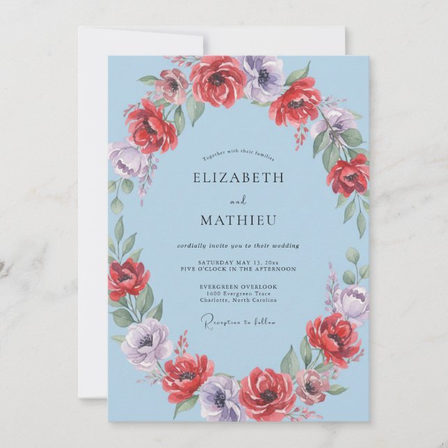 Invitación Boda Corona de Lila Carmesí (Anverso)
