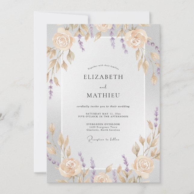 Invitación Boda Corona de Lila Champagne (Anverso)