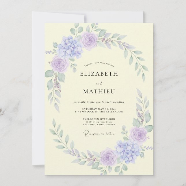 Invitación Boda Corona de Lila con Mantequilla (Anverso)