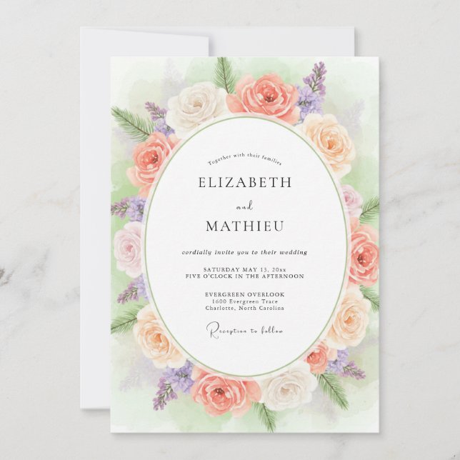 Invitación Boda Corona de Lila Coral (Anverso)