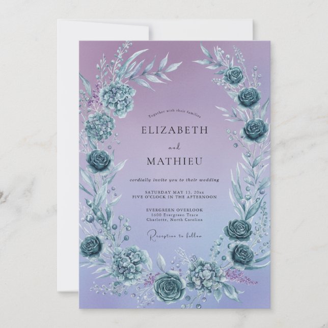 Invitación Boda Corona de Lila de Acero (Anverso)