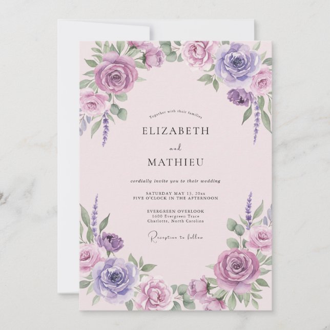 Invitación Boda Corona de Lila Lavanda (Anverso)