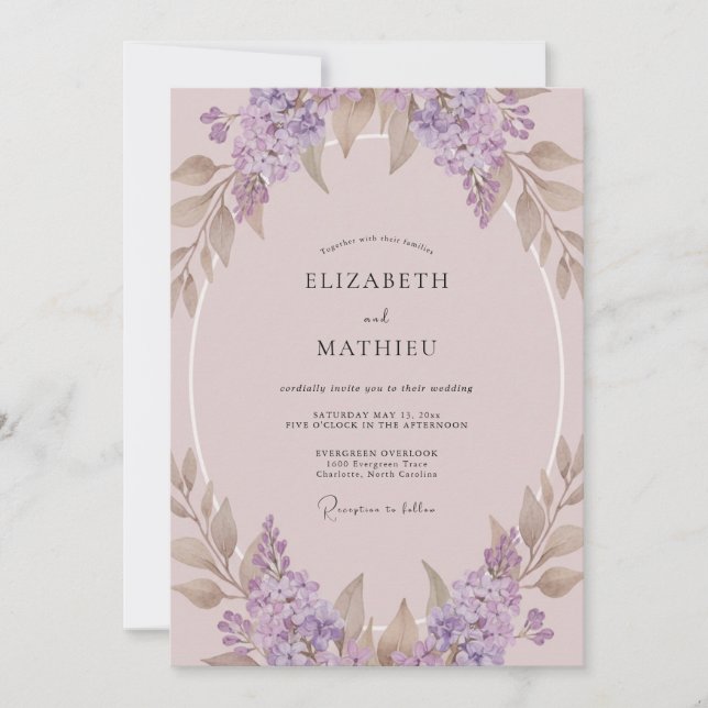 Invitación Boda Corona de Lila Malva (Anverso)