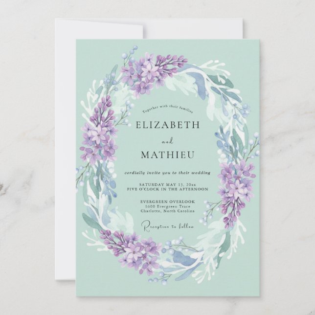 Invitación Boda Corona de Lila Menta (Anverso)