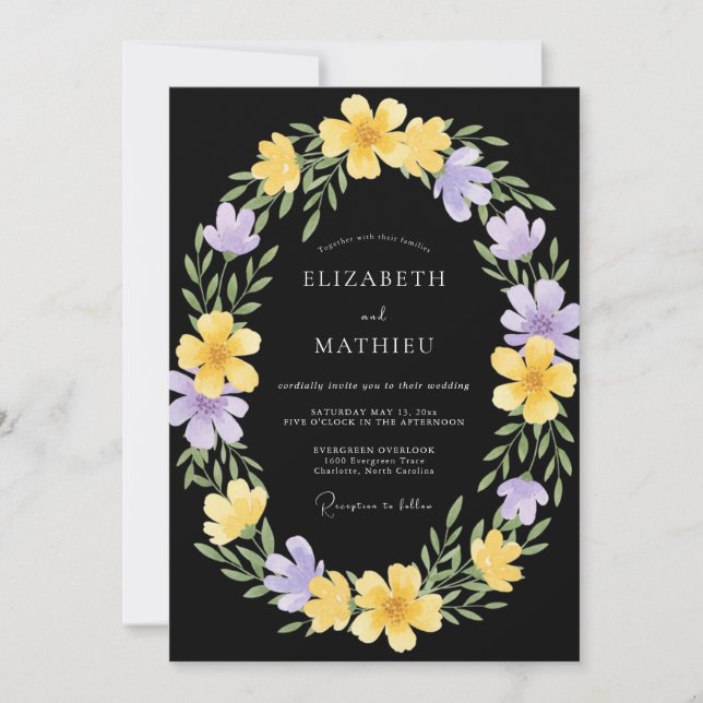 Invitación Boda Corona de Lila Negra (Anverso)