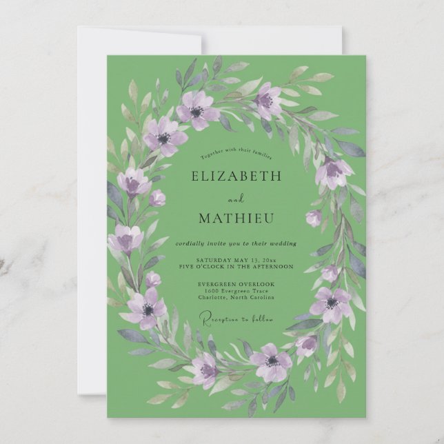 Invitación Boda Corona de Lila Pistacho (Anverso)