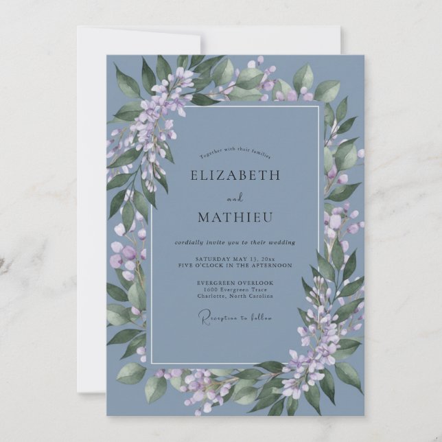 Invitación Boda Corona de Lila Pizarra (Anverso)