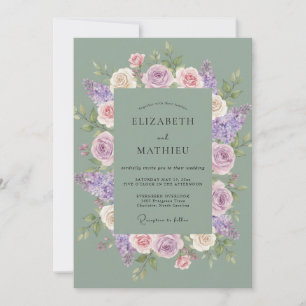 Invitación Boda Corona de Lila Polvo Menta