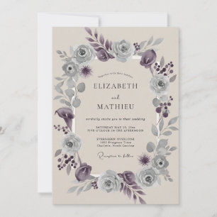 Invitación Boda Corona de Lila Polvorienta Plateada