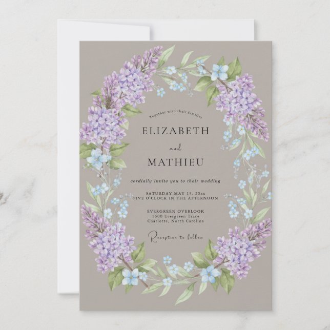 Invitación Boda Corona de Lila Taupe (Anverso)