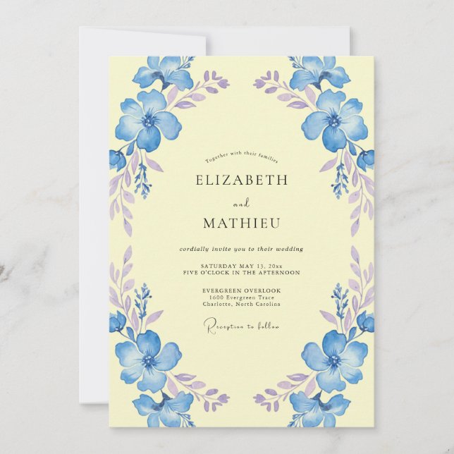 Invitación Boda Corona de Lila y Centaurea (Anverso)