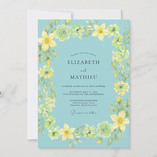 Invitación Boda Corona de Limón Aqua (Anverso)