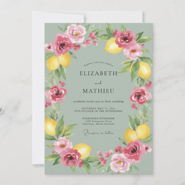 Invitación Boda Corona de Limón Rosa (Anverso)