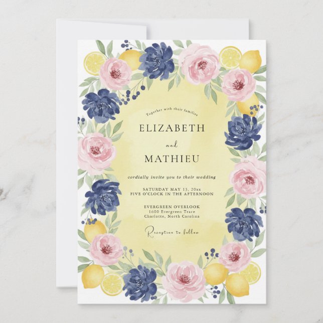 Invitación Boda Corona de Limón Rosado Armada (Anverso)