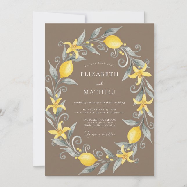 Invitación Boda Corona de Limón Taupe (Anverso)