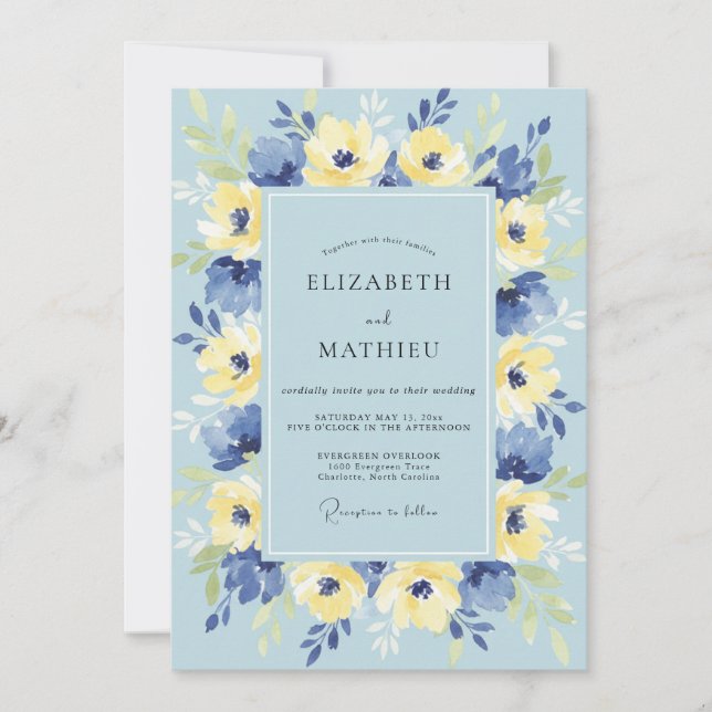 Invitación Boda Corona de Limón y Centaurea (Anverso)