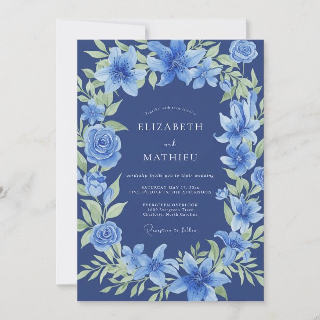 Invitación Boda Corona de Lirio Índigo (Anverso)