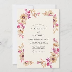 Invitación Boda Corona de Magenta y Beige