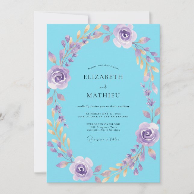 Invitación Boda Corona de Malva Azure (Anverso)