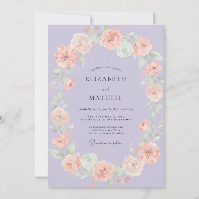 Invitación Boda Corona de Malva Melocotón (Anverso)