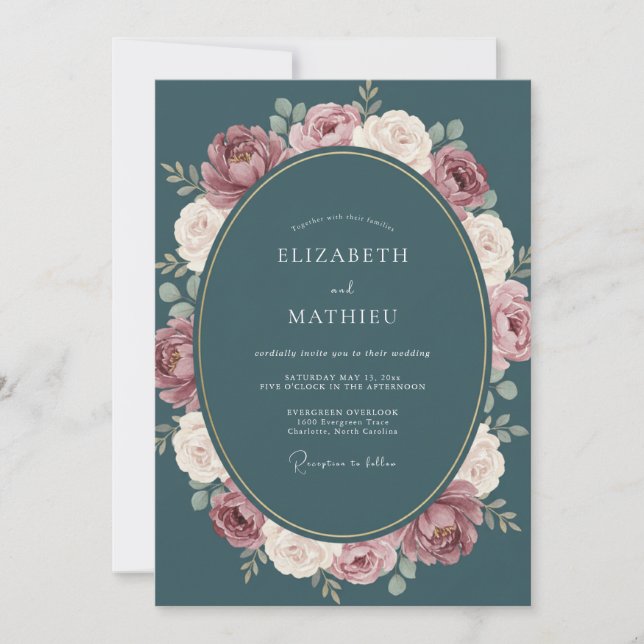 Invitación Boda Corona de Malva Verde (Anverso)