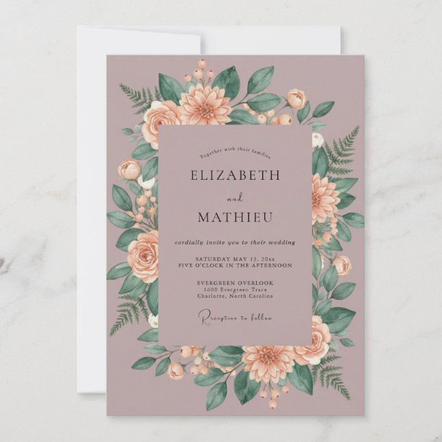 Invitación Boda Corona de Malva y Melocotón (Anverso)